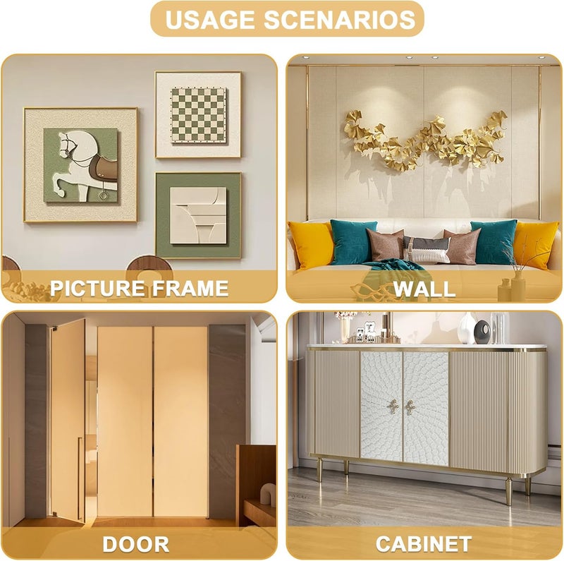 Soengsau Matte Gold Finish Molding Trim, 196.8"L x 0.4"W Peel and Stick Decoration Strip for Ceiling, Wall, Tile Edge, Furniture Cabinet, Mirror - Image 4